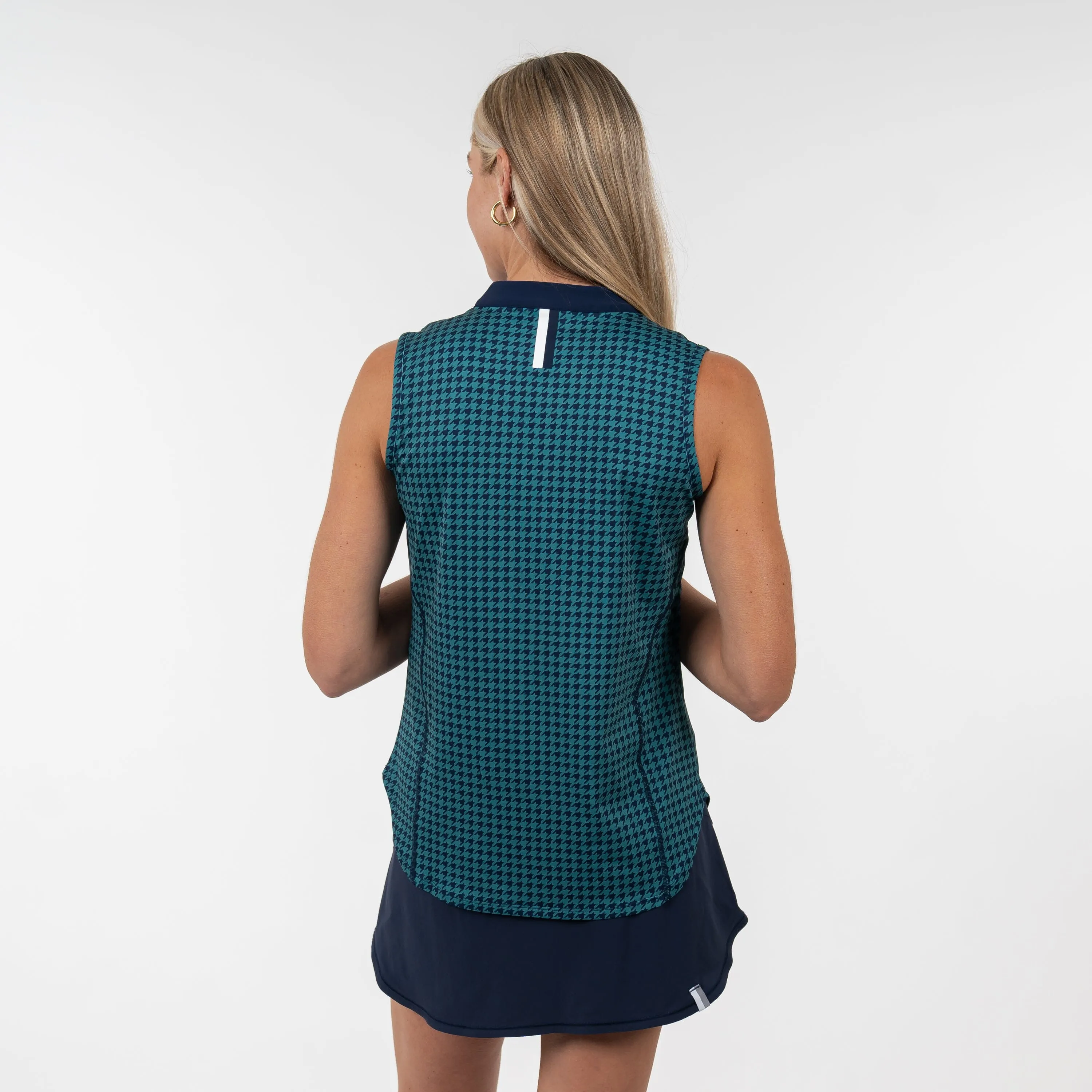 Royal Houndstooth Sleeveless Zip | The Royal Houndstooth - Leaf Green/Fleet Navy