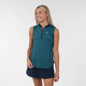 Royal Houndstooth Sleeveless Zip | The Royal Houndstooth - Leaf Green/Fleet Navy