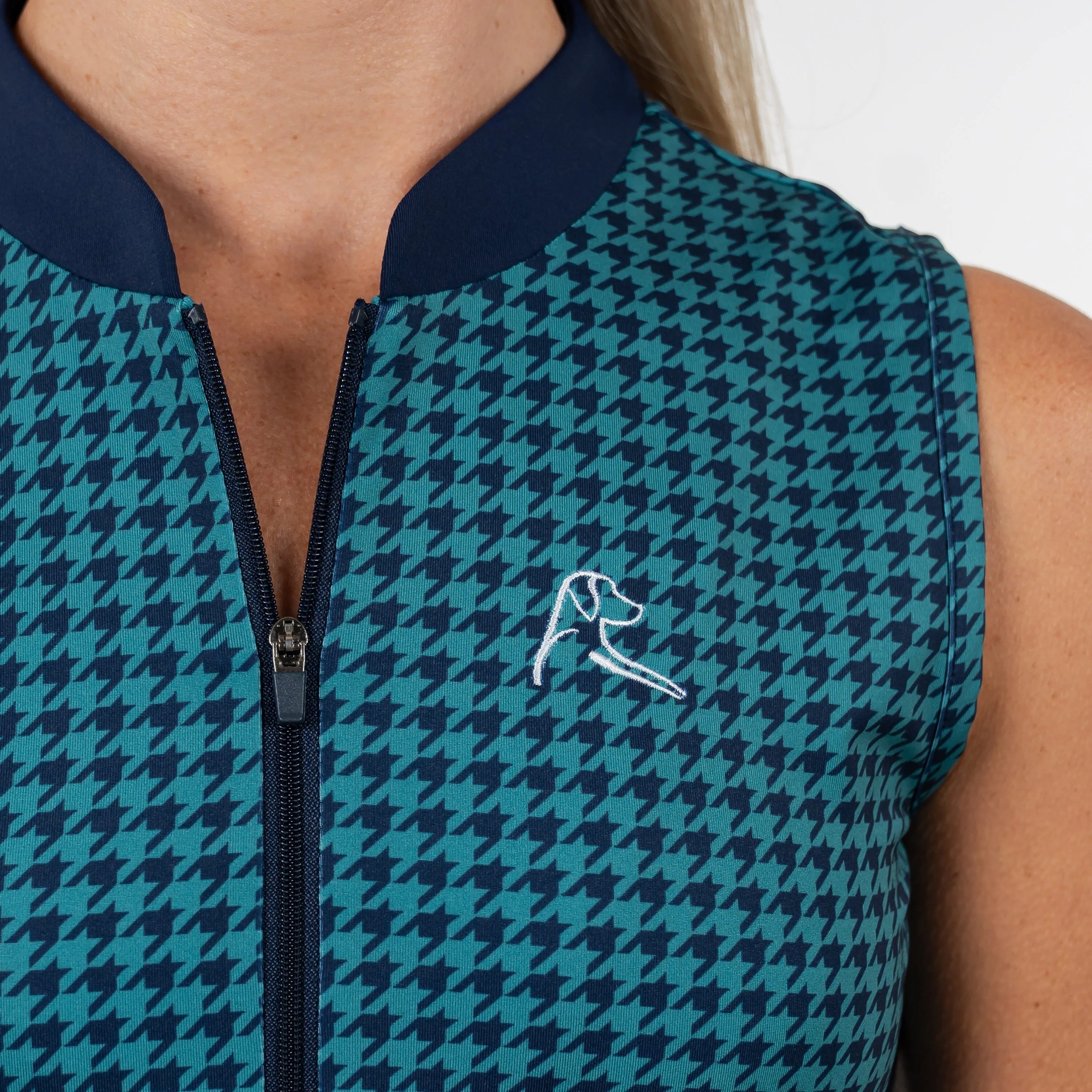 Royal Houndstooth Sleeveless Zip | The Royal Houndstooth - Leaf Green/Fleet Navy