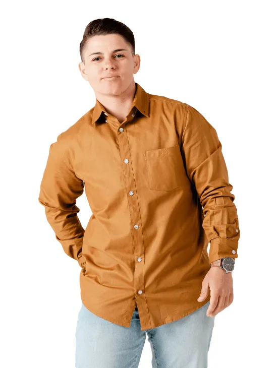 Tan Oxford Stretch Button-Down Shirt