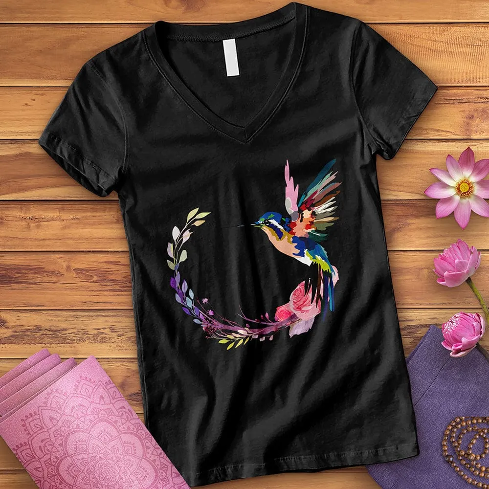 Watercolor Hummingbird V-Neck