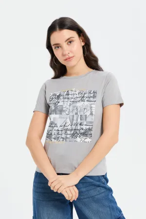 Women Grey Foil Printed T-Shirt